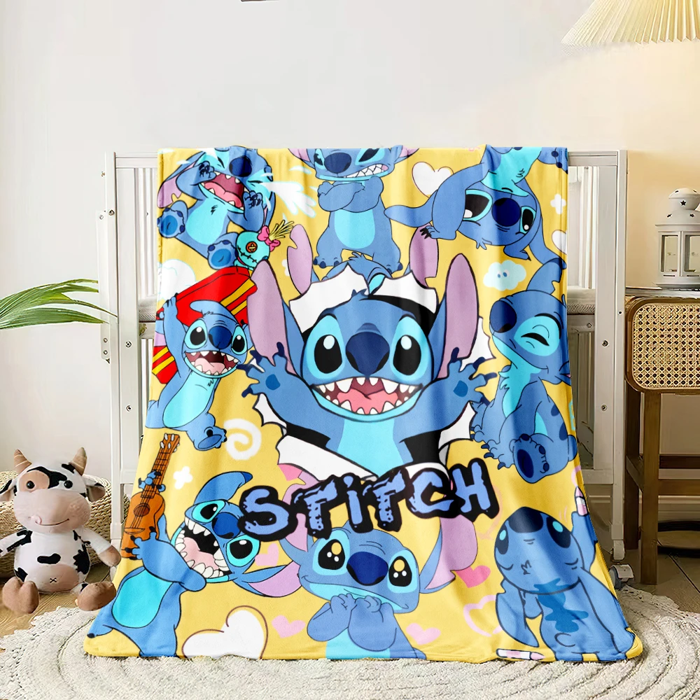 Stitch Cartoon HD Printed Flannel Thin Blanket.Four Season Blanket.for Sofa,beds,living Rooms,travel Picnic Blanket Gifts