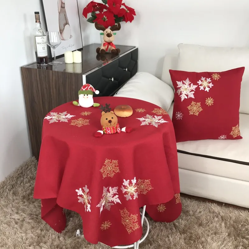 EMD KONI Christmas Snowflake Embroidery Red Table flag Modern cloth placemat table cloth decorative embroidered pillow case