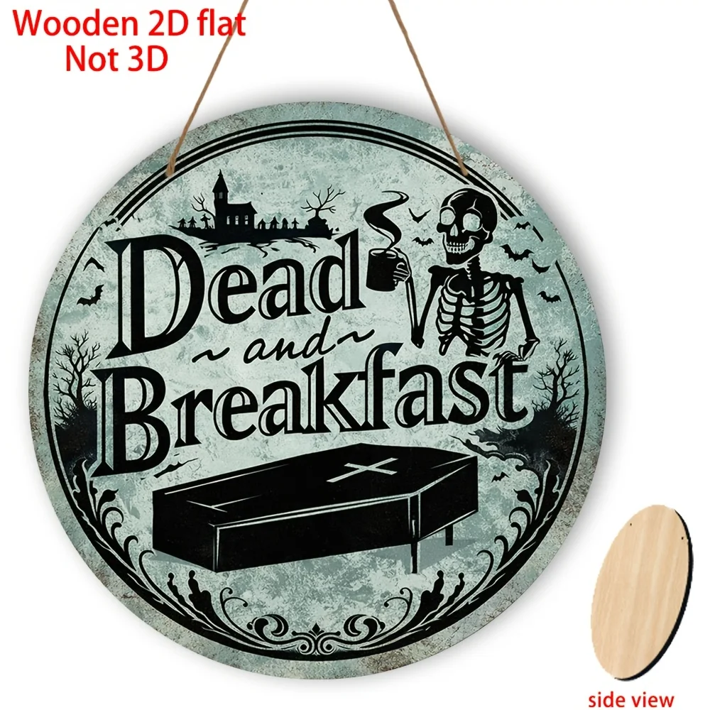 2D Wooden Dead And Breakfast Halloween Round Decorative Plaques Ornaments Retro Halloween Wooden Sign Bar Living Rooms Bedrooms