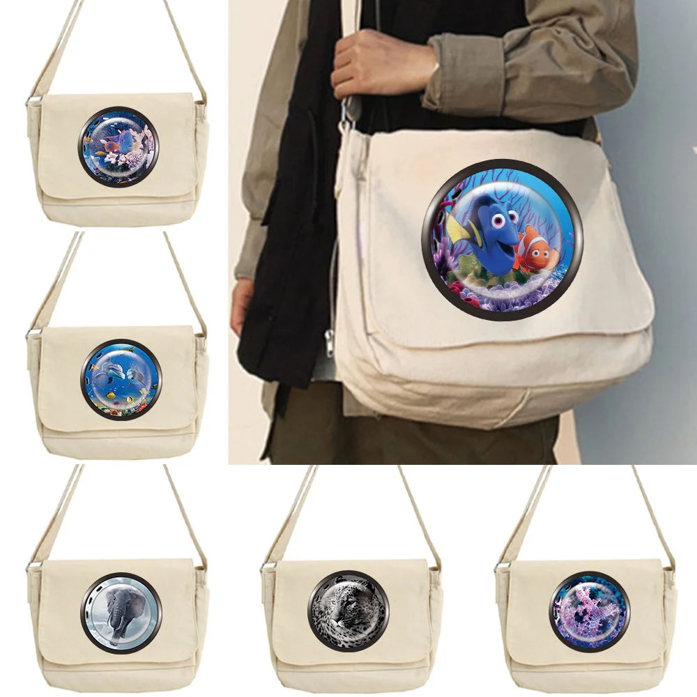 Harajuku Versatile Canvas Women Crossbody Bags Window Print Flip Casual Handbag Shoulder Bags Teen Girls Messenger Bag Satchels