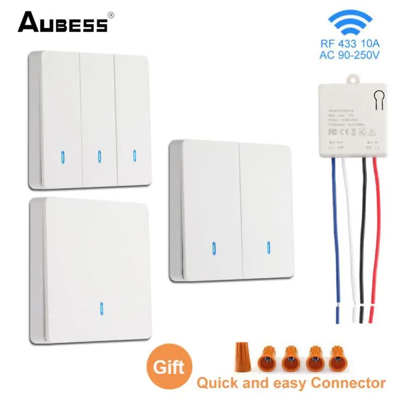 433Mhz Wireless Switch Smart Switch RF Wall Panel Switch Universal Breaker 90V-250V RF Relay Receiver Led Light Lamp Fan Switch