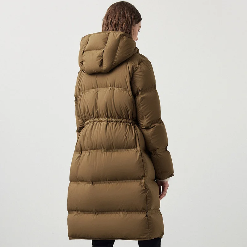 Winter New Puffer Coats Jackets for Women Simple Drawstring Waist High-end Down Jackets Thick Hooded Warm Snow Women's Parker