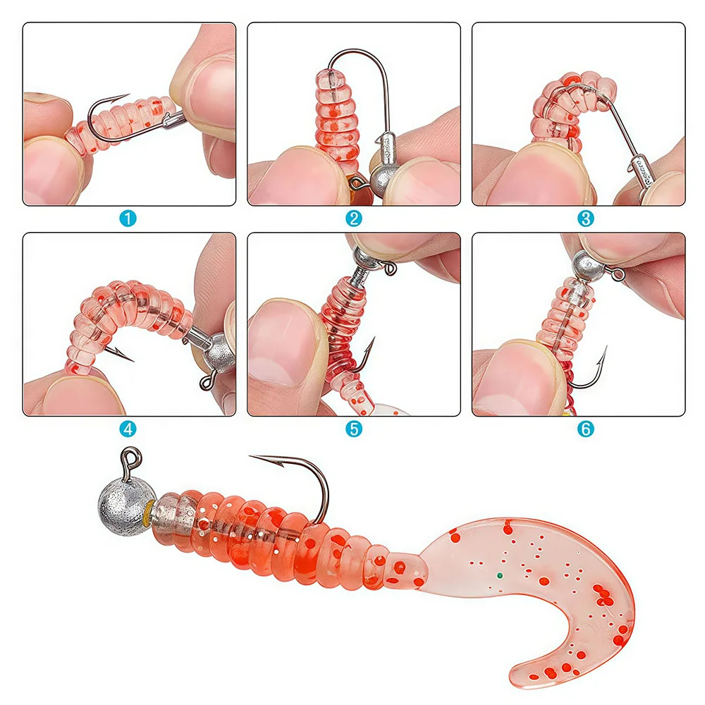 Limnoid Jig Head Hooks Kit, 30 Stück, scharfe Haken aus Kohlenstoffstahl mit Bleikugelkopf für das Angeln mit weichen Ködern im Salzwasser und Süßwasser – Detail 7