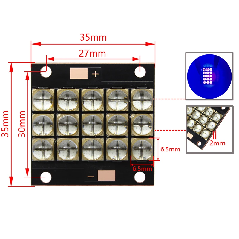 150W UV Purple LED Chips 365nm 385nm 395nm405nm COB Module High Power Shadowless Curing Lamp Quartz Lens Professional 3D Printer
