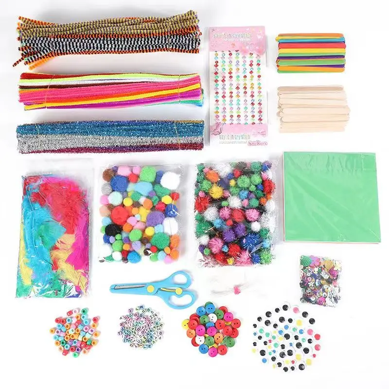 1500Pc Color DIY Kid Tinkering Craft Kit Set Glitter Crystal Stick Pipe Cleaner Storage Art Supply for Girl Gift Educational Toy