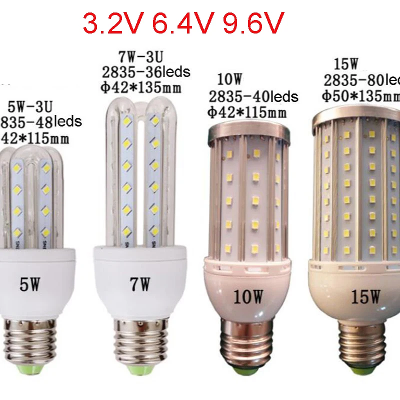 2pcs Low Voltage Safe 3.2V 6.4V 9.6V LED Corn Light Bulb Warm White 3000k Natural White 4000k White 6000K Solar Road Street Lamp