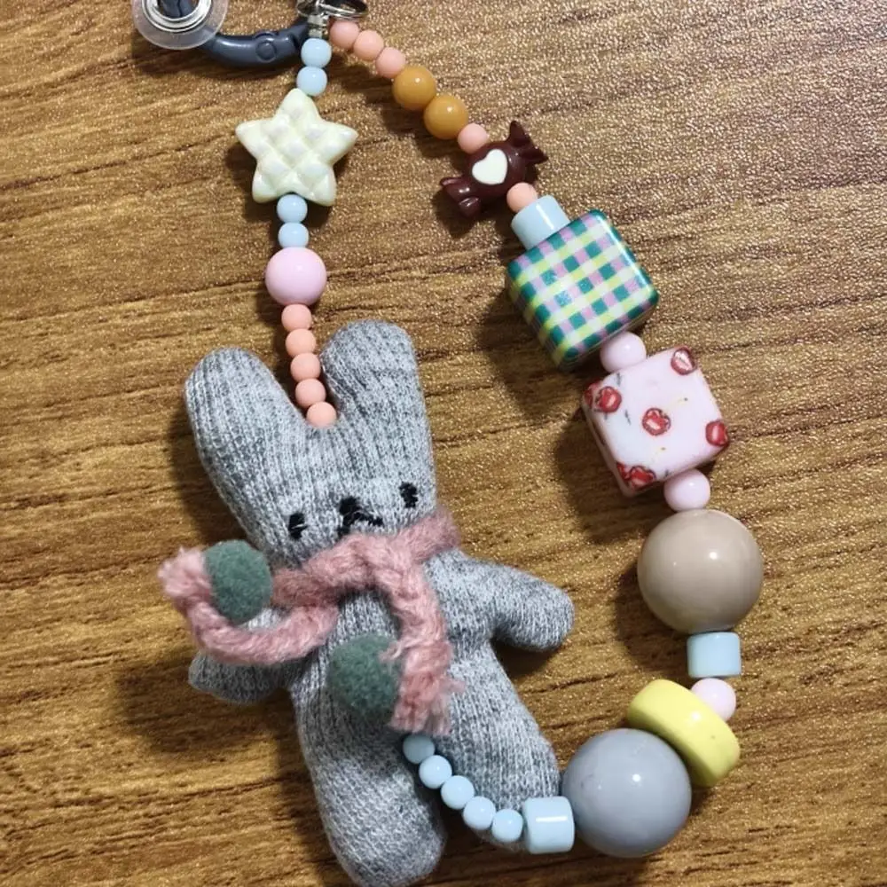 

Handmade Rabbit Phone Strap Short Bracelet Gasket Clip Mobile Phone Lanyard Anti-Lost Bag Charm Beaded Phone Chain Women Ladies