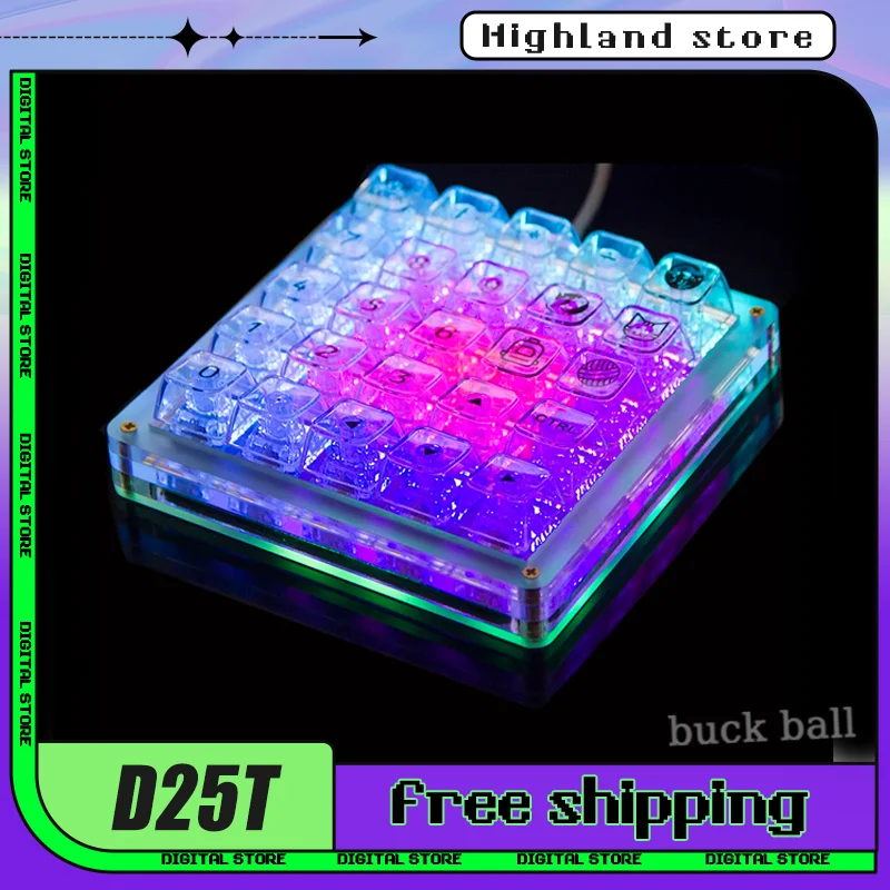 

Debroglie D25T Transparent Keyboard Mini Numeric Keypads Hot-Swap 25keys RGB Keypads Acrylic Custom Numpad Office Keyboard Gifts