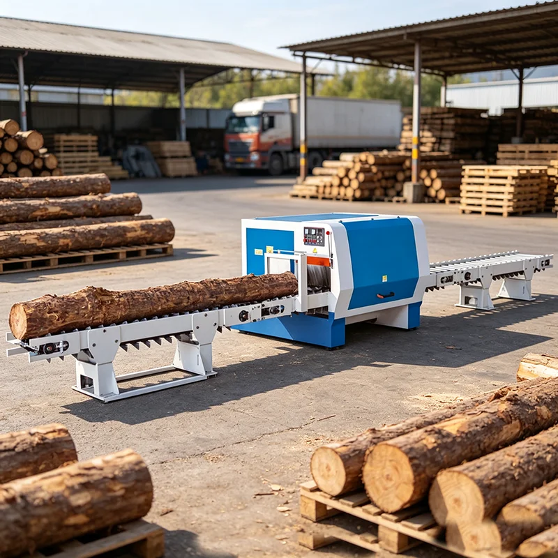 Fully Automatic Log Multi Rip Saw Adjustable Blade Spacing Round Timber Cutting Sawmill Machinery
