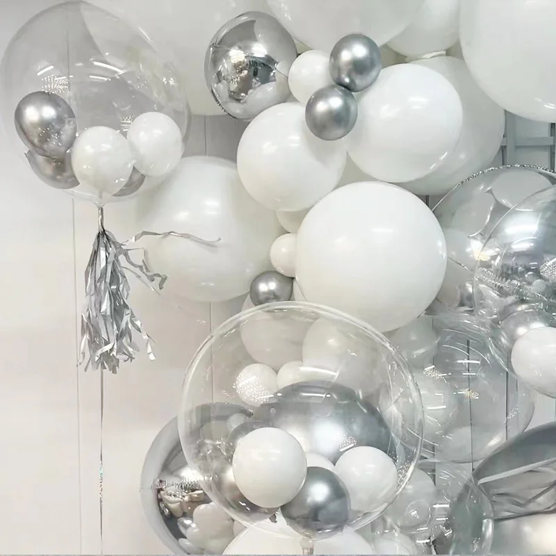 102pcs Silver White Balloons Garland Arch Kit Party Decoration Balloon For Wedding Baby Show New Year Birthday Party Supplies