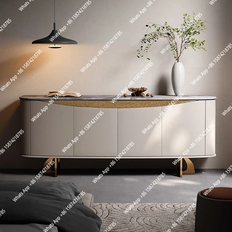 Minimalist Light Luxury TV Cabinet Simple Bedroom Stainless Steel Leather Locker Designer Premium Water Ripple Edge Cabinet