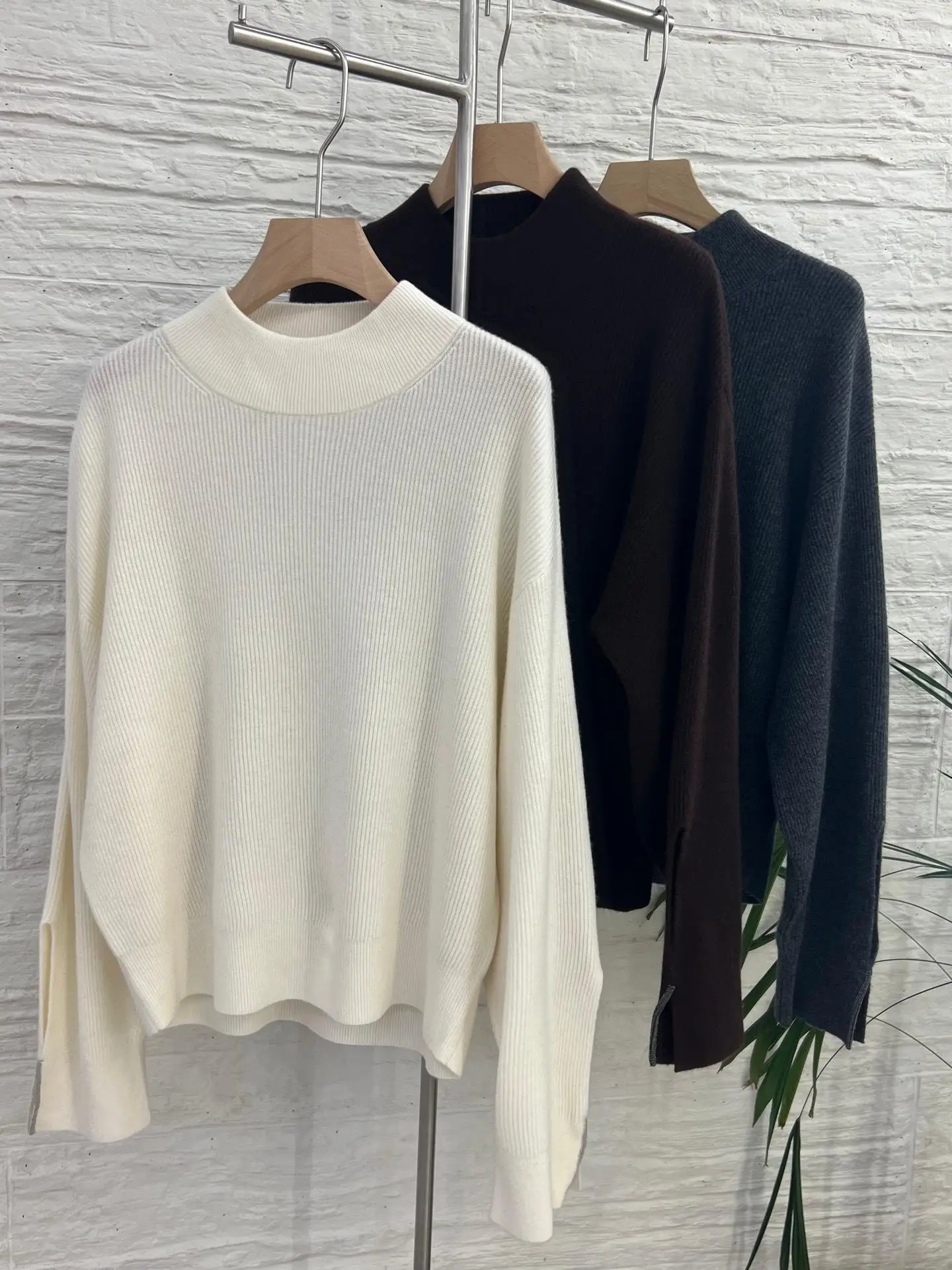 

Осенний роскошный женский однотонный свитер из чистого кашемира с полустойким воротником