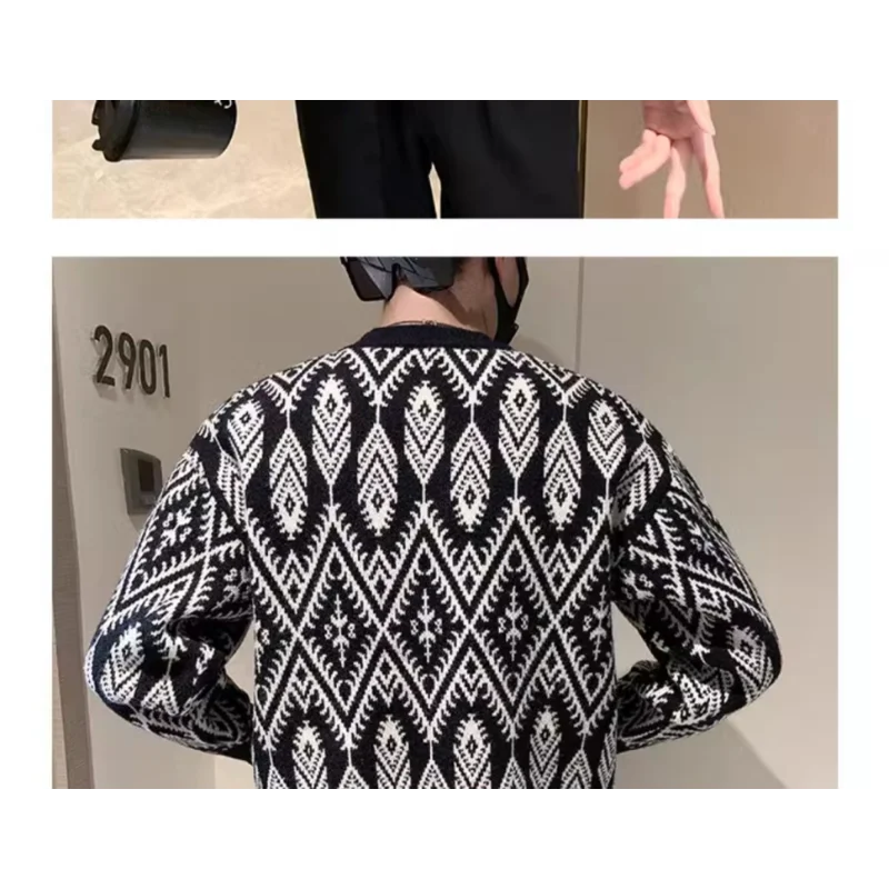 العرقية نمط سترة جاكار الرجال قاع قميص بأكمام طويلة الخريف والشتاء محبوك سترة البلوز #6