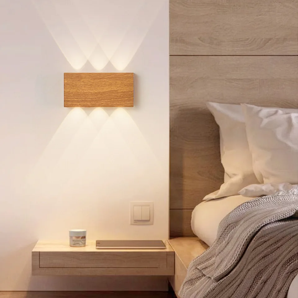 Wood Grain LED Wall Sconce, Up & Down Dual Light, Minimalist Wooden Texture LED Lamp, Warm Soft Illumination, Energy Saving, Eas