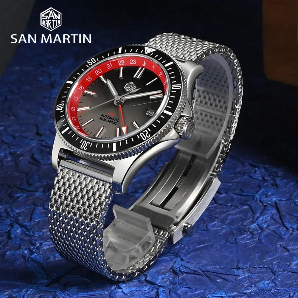 Saint Martin Original New 41mm GMT Diver NH34 Men Automatic Watch Quick Release Bracelet Water Resistance 200m Mechanical Watch