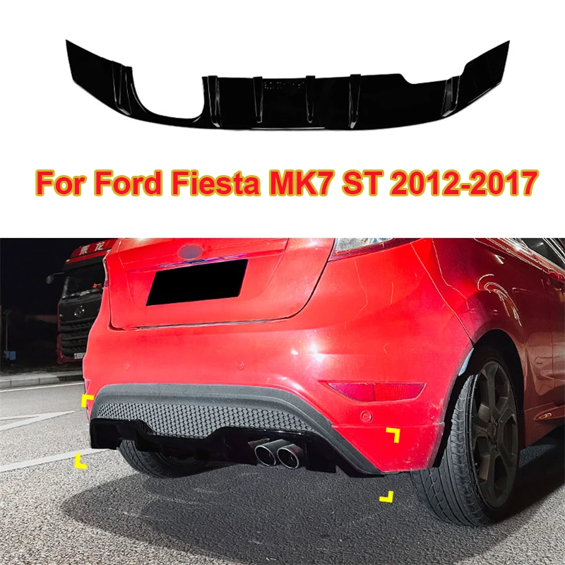 Glossy black Car Rear Bumper Diffuser Lip Cover Tail Spoiler Skid under Deflector Guard 2012  - 2017 For Ford Fiesta MK7 ST