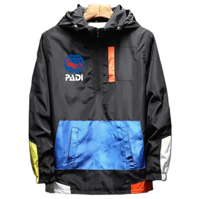 

New Men Spring Autumn Scuba Driver Padi Jacket Zipper Casual Hooded Bomber Jakcet Patchwork Windbreaker Coat Clothing Tops