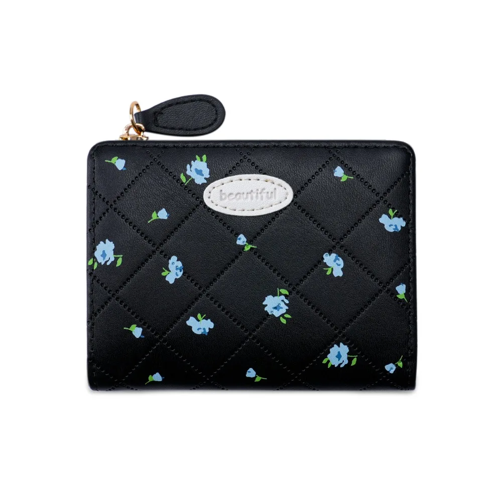 

Portable Flower Women's Wallet Short Pu Leather Student Wallet Fold Zipper Coin Purse Card Bag