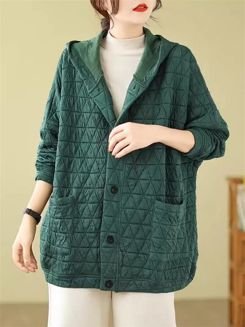 Large Size Hooded Cotton Jacket For Women 2024 Spring Autumn Winter Lazy Loose Casual  Mother\'s Quilted Coat Mujer Chaqueta K502