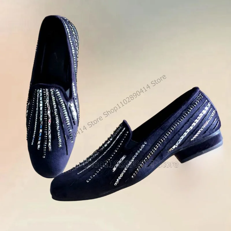 Metal Sequins Decor Blue Flock Men Loafers Fashion Slip On Men Shoes Luxurious Comfort Handmade Party Banquet Men Casual Shoes