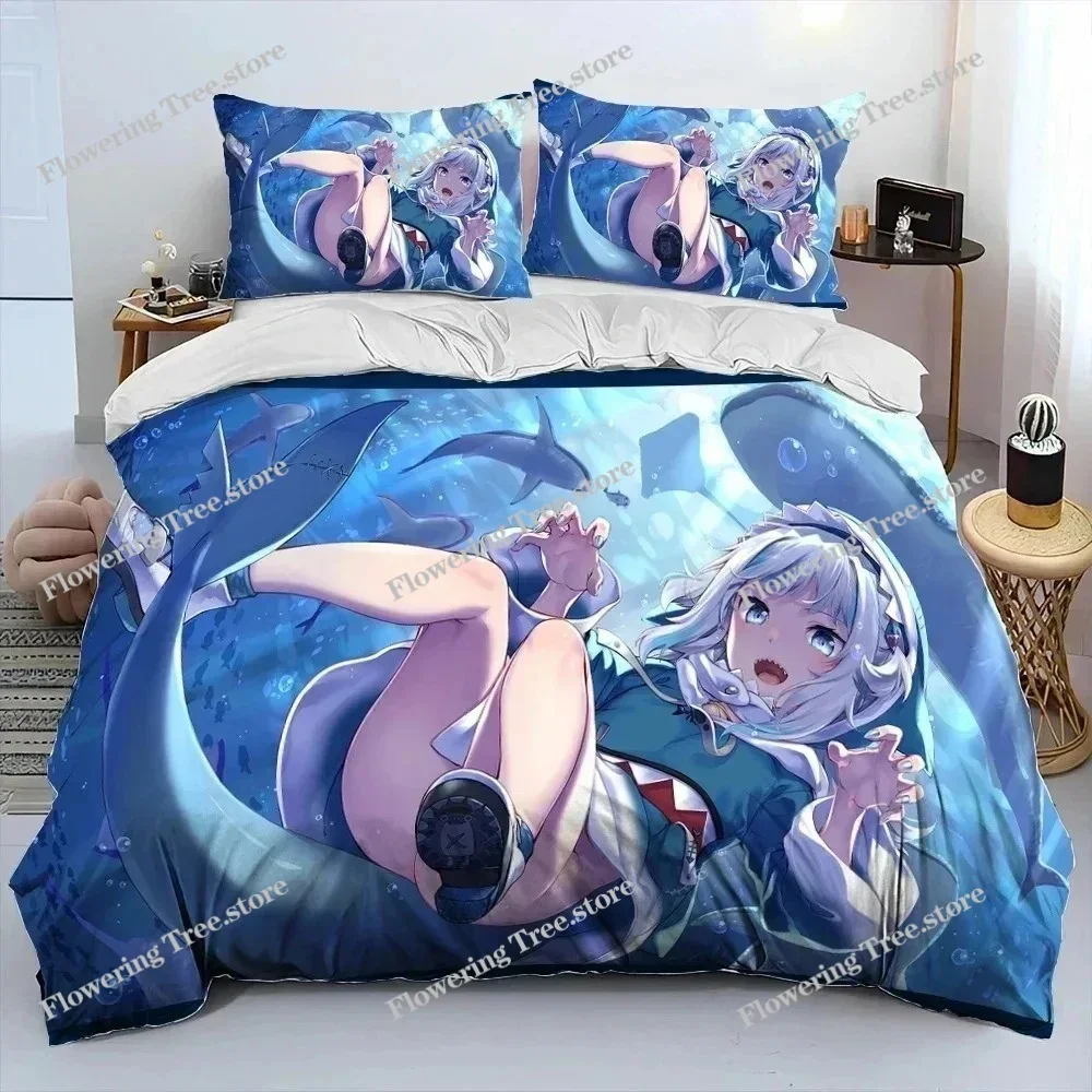 

Cute Gawr Gura Hololive Anime Shark Comforter Bedding Set,Duvet Cover Bed Set Quilt Cover Pillowcase,king Queen Size Bedding Set