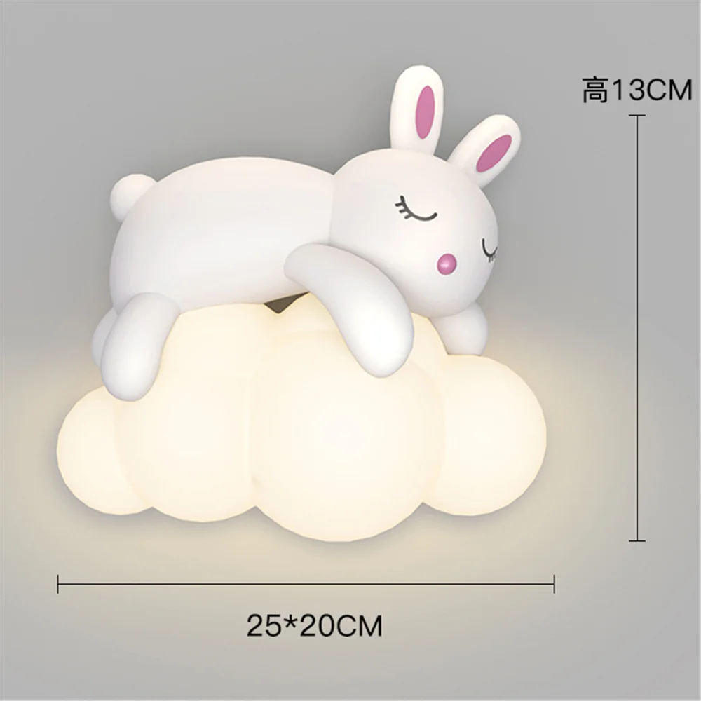 Cartoon Bear Rabbit Pe Shade Changeable Led Wall Lamp Kids Bedroom Sleeping Night Lights Study Coffee Store Corridor Sconces