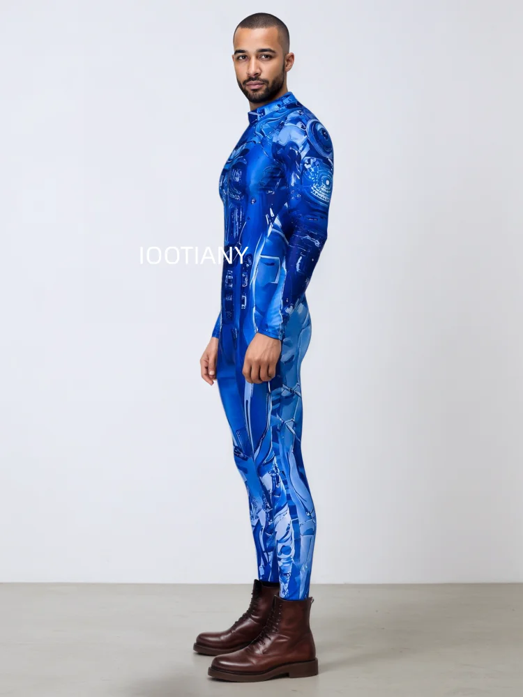 Herren Roboter-Skelett Mechanische Rüstung Bodysuit Hochhals Enger Jumpsuit Halloween Cosplay Futuristisches Party Bühnenkostüm Outfit – Detail 10