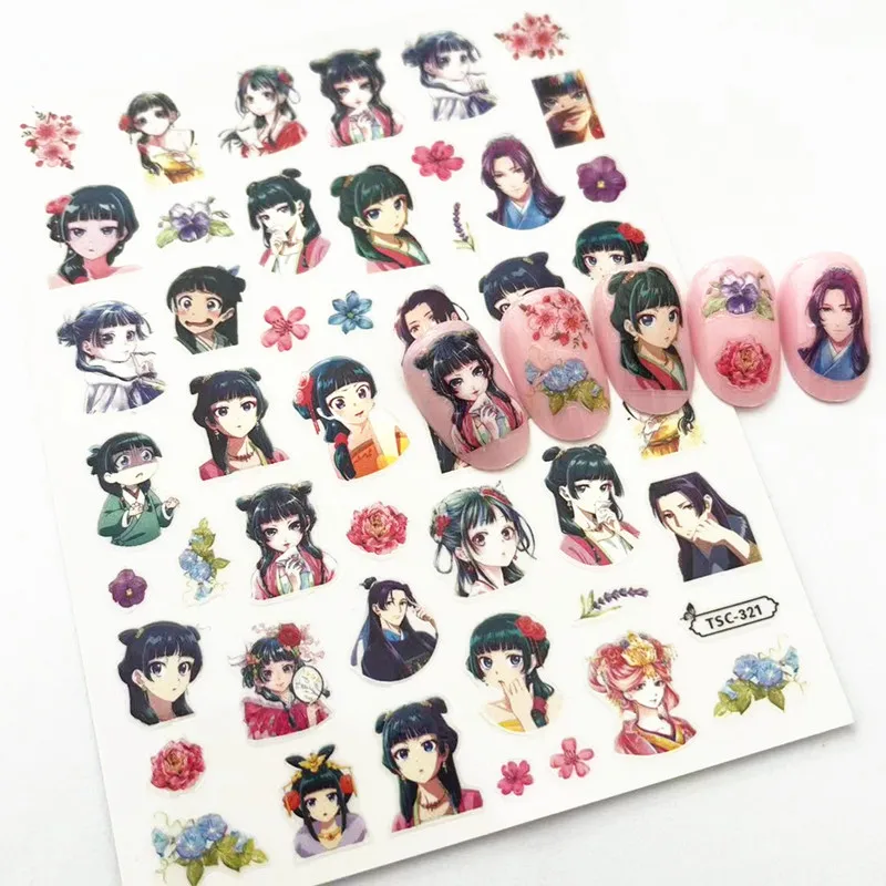 1 PC Japanese Anime Girls 3D Design Self Adhesive Back Glue DIY Decal Slider Decoration Tools Nail Sticker TSC 391 321