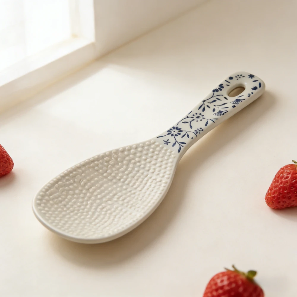 

Ceramic Rice Serving Spoon Restaurant Tableware Meal Serving Spoon Low-temperature Underglaze Color Easy To Clean Rice Shovel