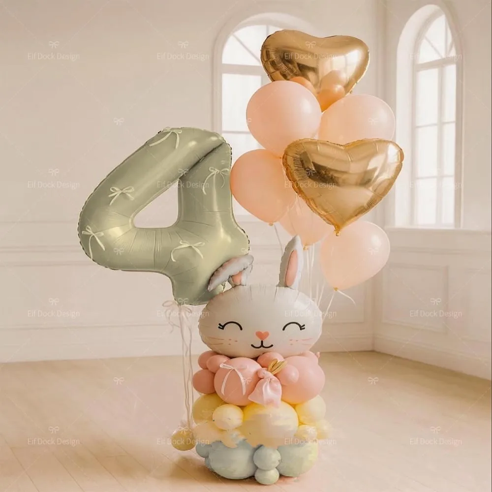 47 Stück niedlicher Kaninchen-Folienballon mit Osterthema, cremefarben, Nummer 1–9, Ballon-Set für Mädchen, Geburtstag, Party, Dekoration, Babyparty-Geschenke