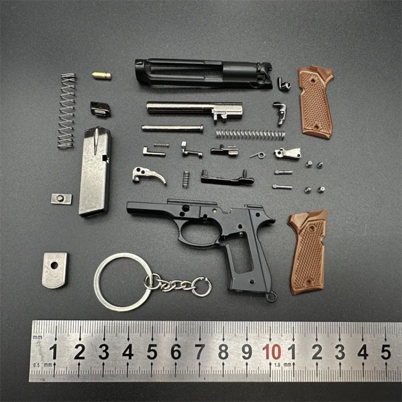 New Upgraded Pop-up Shell Version 5 Bullets 1:3 Full Metal 92F Gun Model Metal Keychain Detachable Decompression Toy Gift