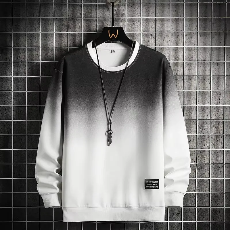 2026 Men's New Fashion Round Neck Sweatshirt Long Sleeve Base Layer Casual Gradient Top For Spring And Autumn