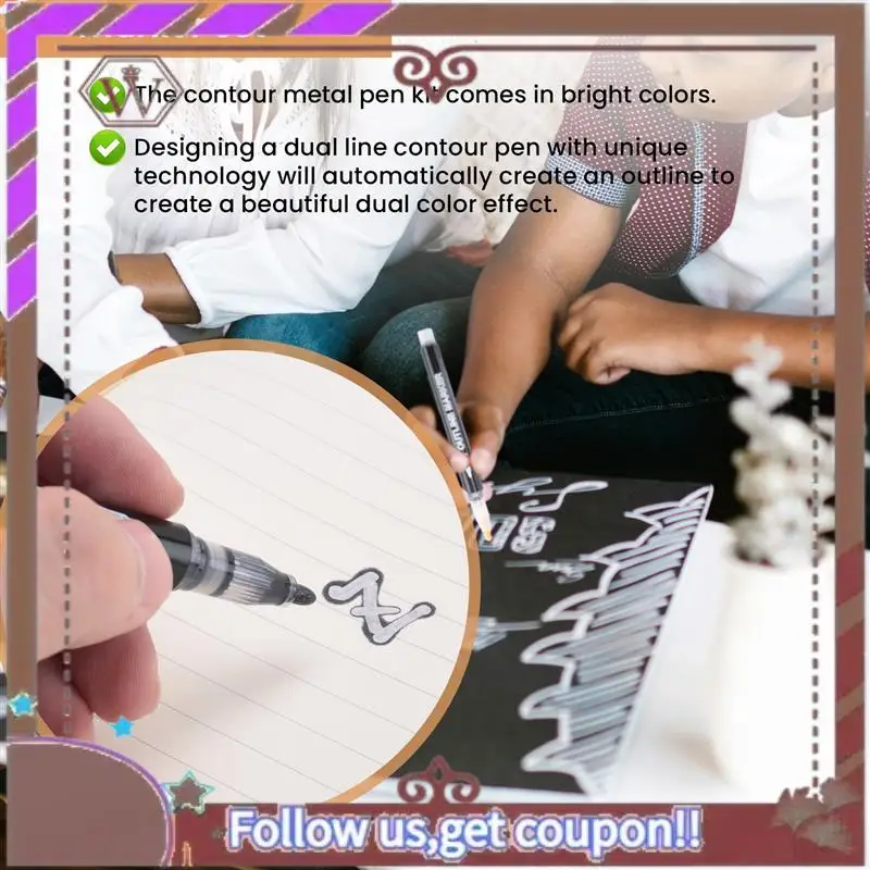 ABBG-Shimmer Markers Doodle Outline Dazzles: 24 لونًا معدنيًا بخط مزدوج مجموعة أقلام لامعة Super Squiggles Dazzlers Du