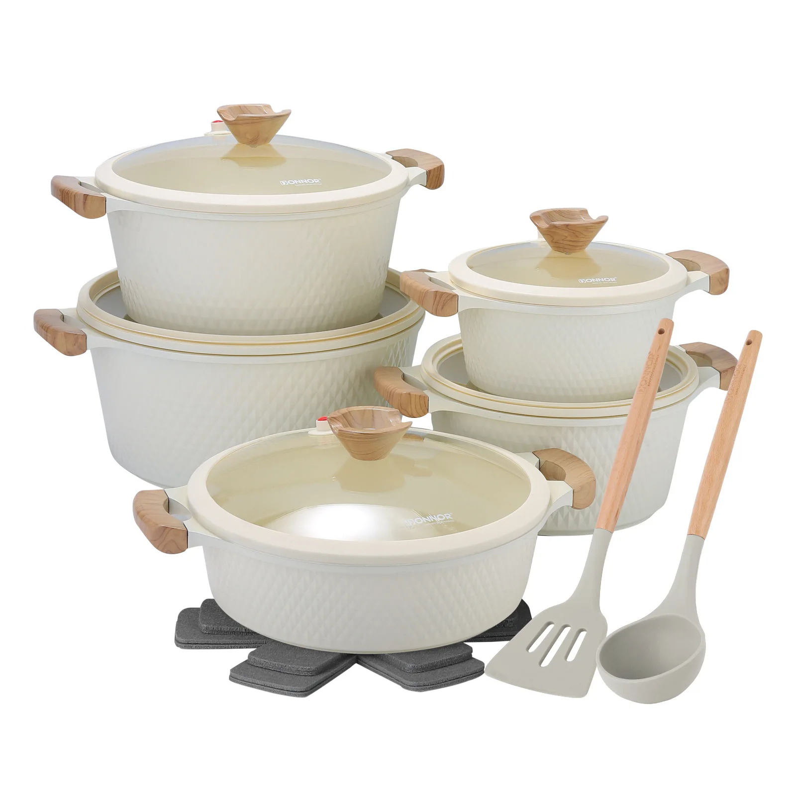Family Bundle 15PCS Forged Aluminum Pot Set 20-32CM Soup Pot 28CM Shallow Pan Gathering Gear Big Batch Food Preparation