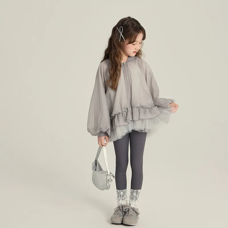 2025 Spring New Children's Foreign Princess Style Mesh Hem Jacket Bud Top