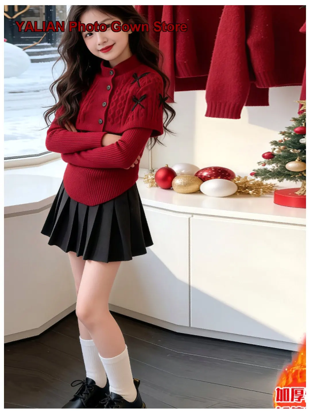 Girls Christmas Cloak 2026 Children’s Annual Wear Knit Top Design Girl Autumn Winter Outerwear Kids