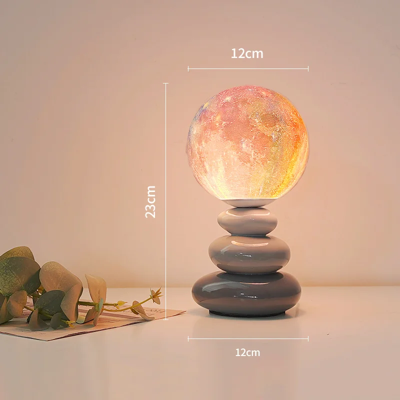 USB Ceramic Table Lamp Korean Style Bedside Night Light Bedroom Sleep Planet Atmosphere Lamp Decorative Lamp Stack Stone