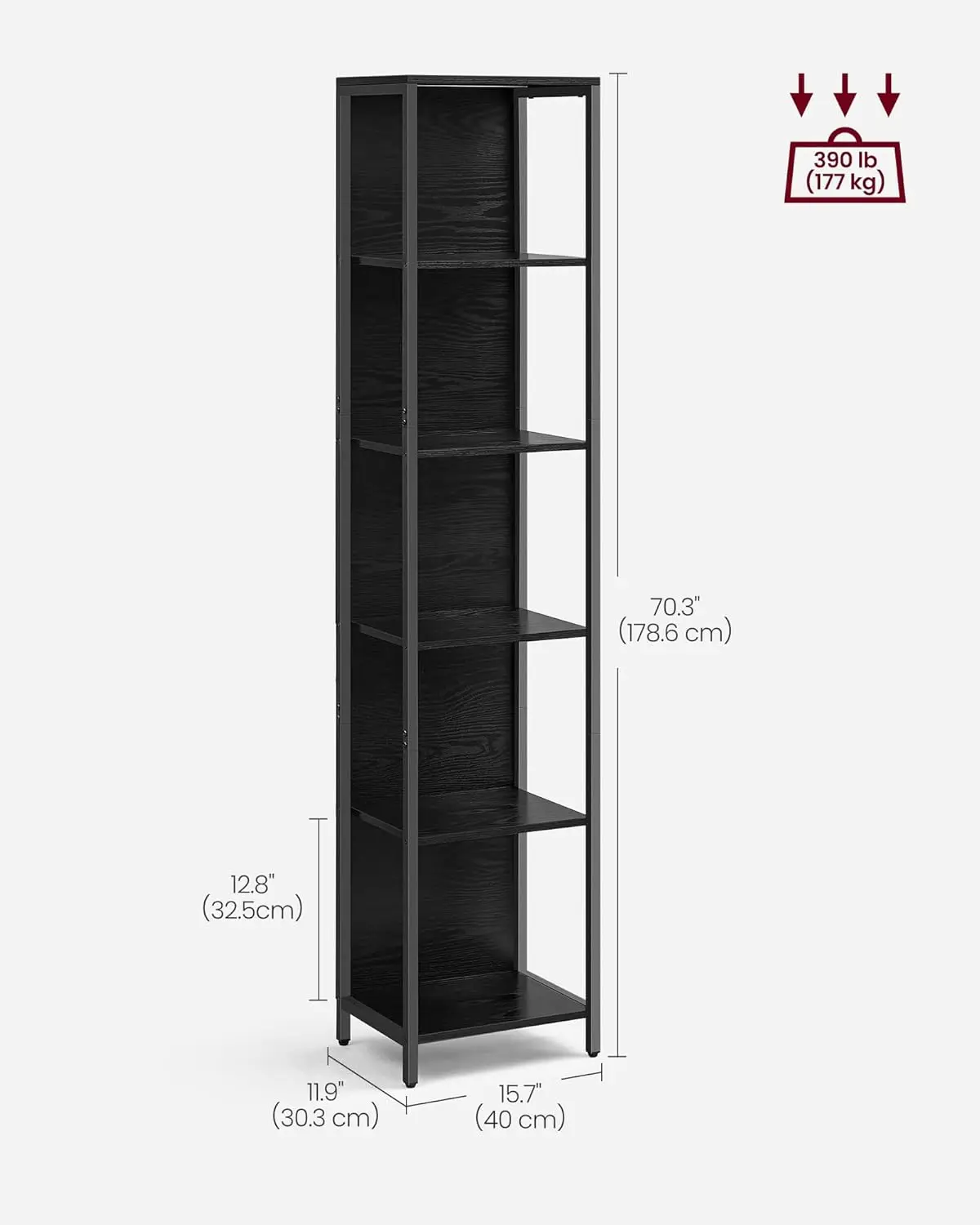 VASAGLE 6-Tier LED Bookshelf, Display Shelf with Dimmable Lights, LED Bookcase with Steel Frame, 11.9 x 15.7 x 70.3 Inch