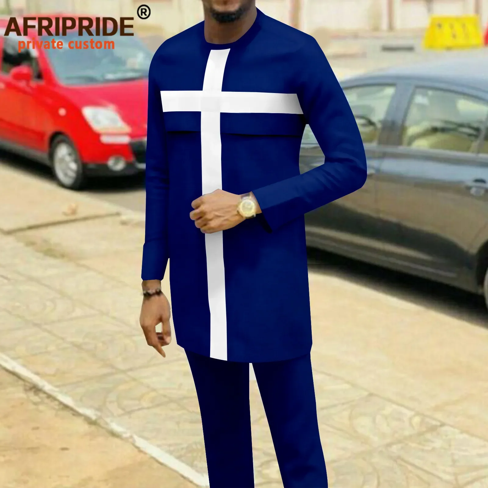 Tracksuit Men African Clothing Long Sleeve Shirts and Trousers 2 Piece Set Traditional Outfits Dashiki Attire Plus Size A2216097