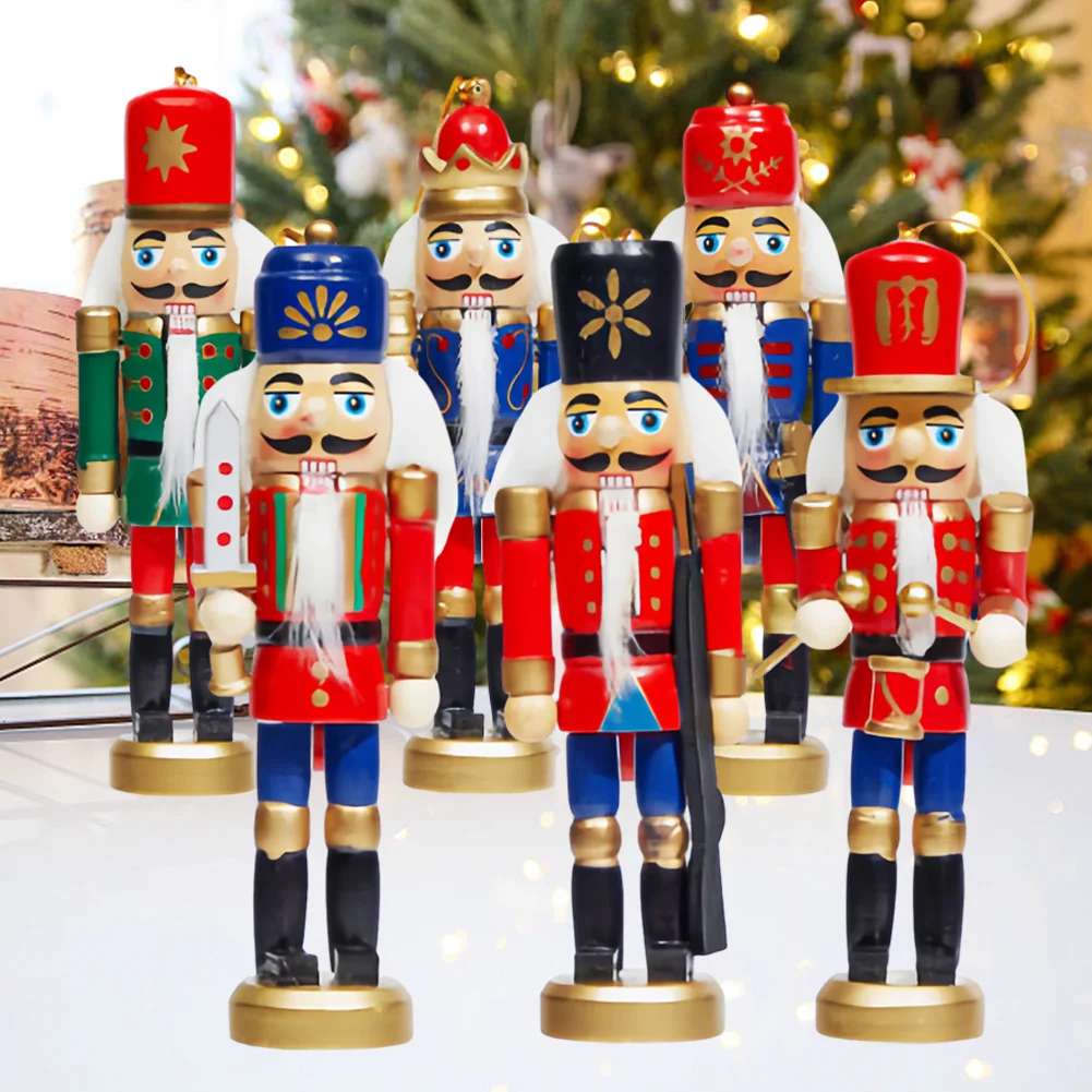 6 Pcs Christmas Nutcracker Ornament Puppet Soldier Party Decor Nutcracker Puppet Ornament Wooden Nutcrackers Hanging Decoration