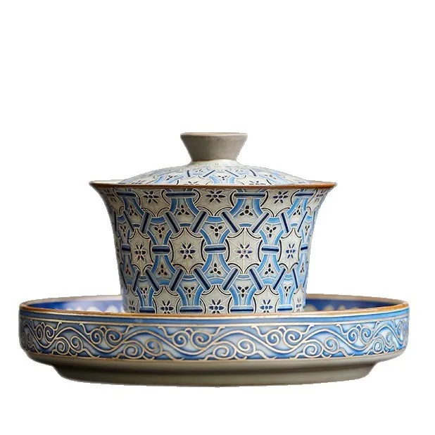 

CX imitation Song hover cover bowl Kung Fu tea set Sancai bowl household, high-end open tea bowl