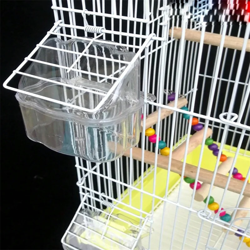 5pcs transparent plastic parrot bird external cup feeder external bird food can drinking cup bird supplies spring door food box