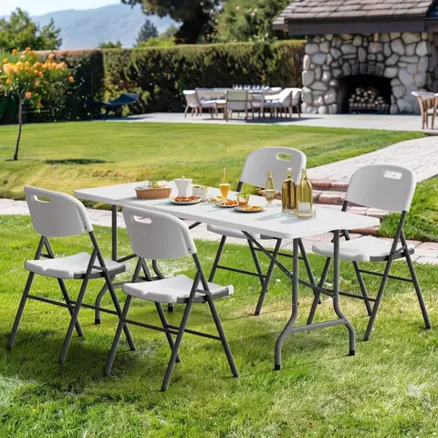 In/Outdoor Folding 6 FT Portable Collapsible Plastic White Long Table for Party