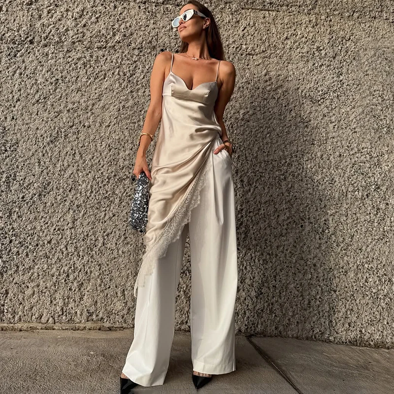 Tornova Sexy Spitze Satin Sling Kleid Weibliche Mode Unregelmäßige Splice Mini Kleid Elegante 2025, Herbst Ins Heiße Ärmellose Dame Kleid