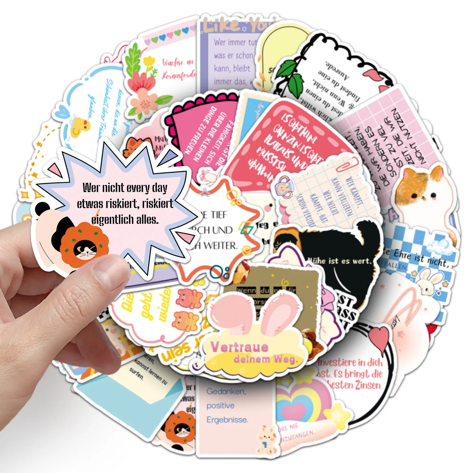 

50PCS German Inspirational Phrases Stickers Graffiti Waterproof Decal Creative Decoration Stationery Box Scrapbook Desk Guitar