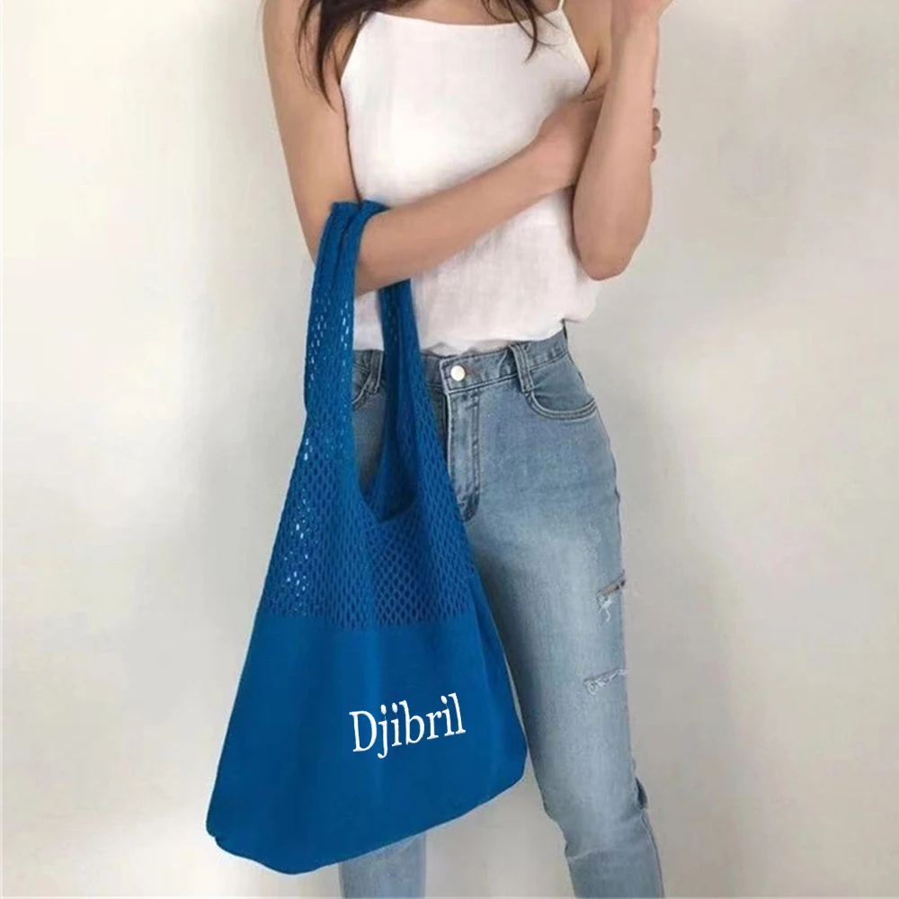 

Custom Name Knitted Wool Tote Bag Fashion Women's Shopping Bag Personalized Retro Hollowed Out Hand Bag Women's Outdoor Bags