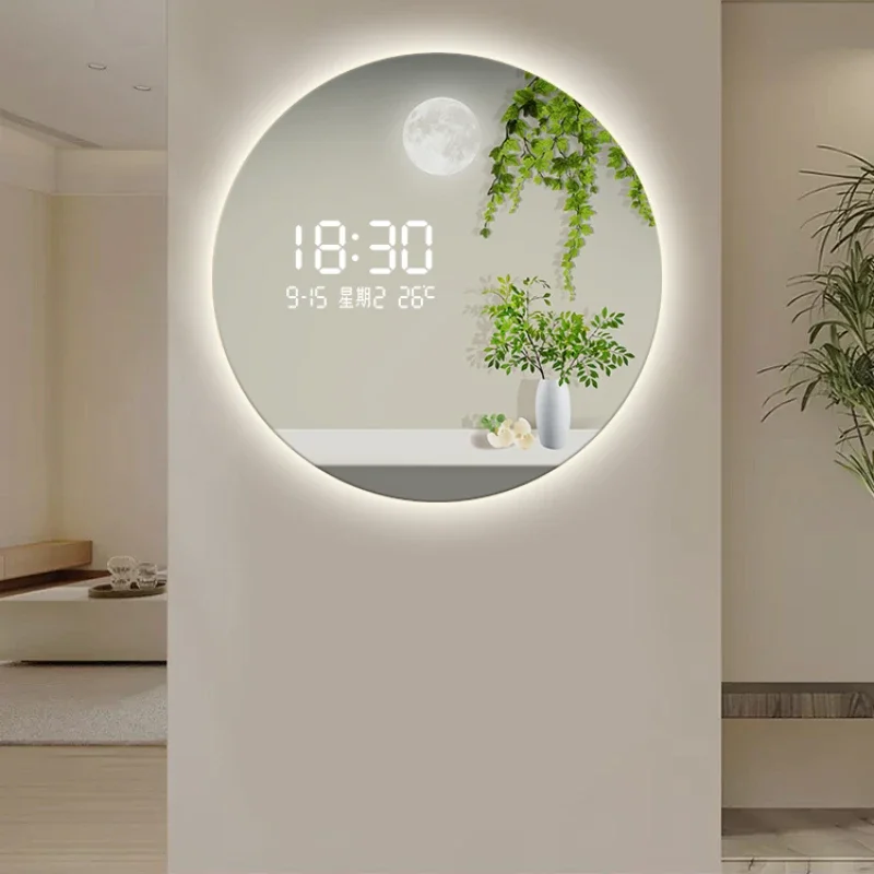 Circular green plant luminous electronic clock living room dining room decorative painting Creative LED hanging wall clock