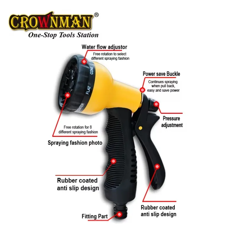 Garden Tools High Quality 8-Pattern Garden Water Hose Nozzle Gun Adjustable Portable Garden Water Spray Nozzle Gun Set view 3