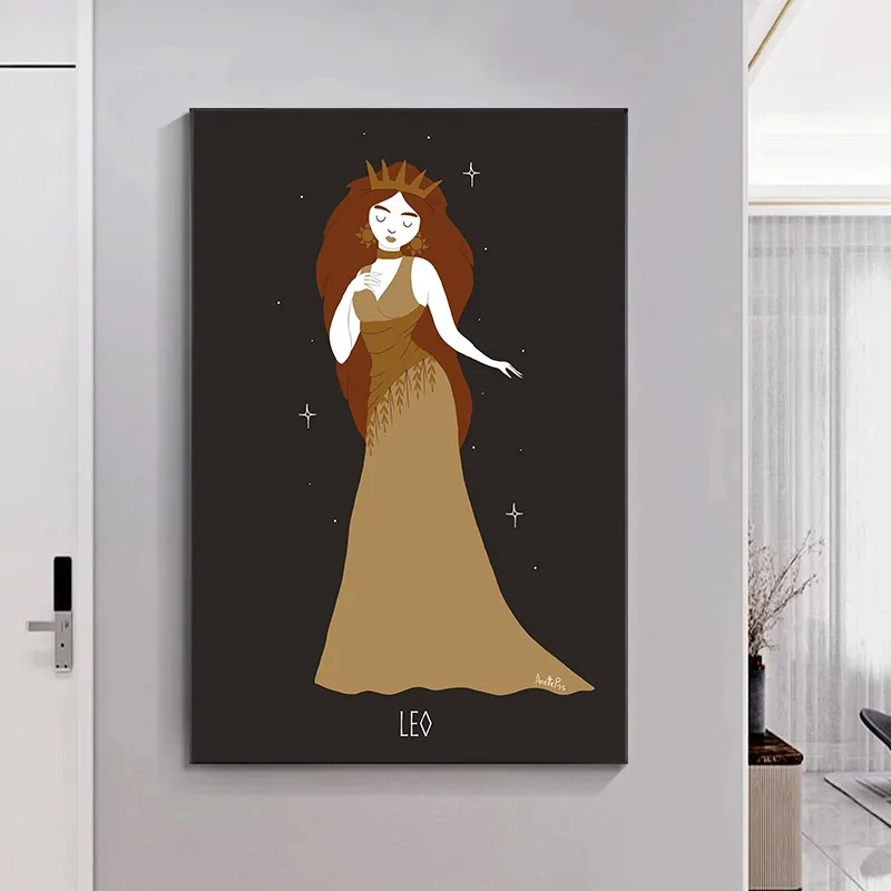 Aries Gemini Taurus Sagittarius Libra Zodiac Canvas Print Astrology Wall Art Boho Pagan Wiccan SunMoon Goddess Folk Art Decor
