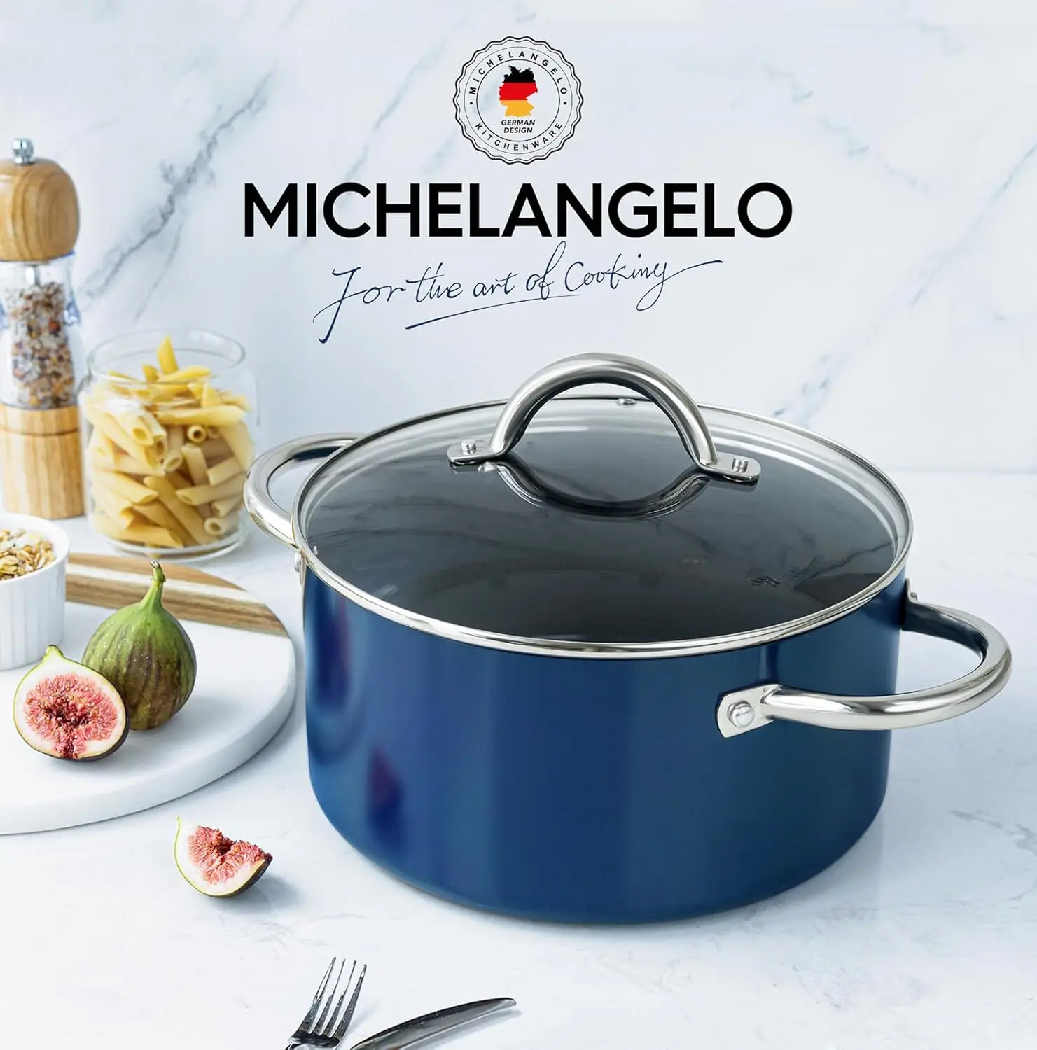 

MICHELANGELO Кастрюля с крышкой на 6 литров, керамическая кастрюля с антипригарным покрытием и ручками из нержавеющей стали, подходит для индукционных варочных панелей